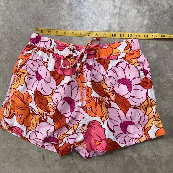 Rachel Roy Linen Shorts Small Orange Red Pink‎ Yellow Tropical Floral Multicolor - Picture 1 of 8